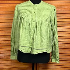 Old Navy Light Green Pintuck Button-Front Blouse